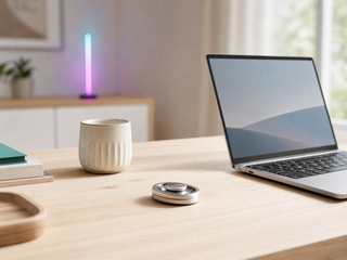 Minimalistisk skrivebord med fokus-tilbehør